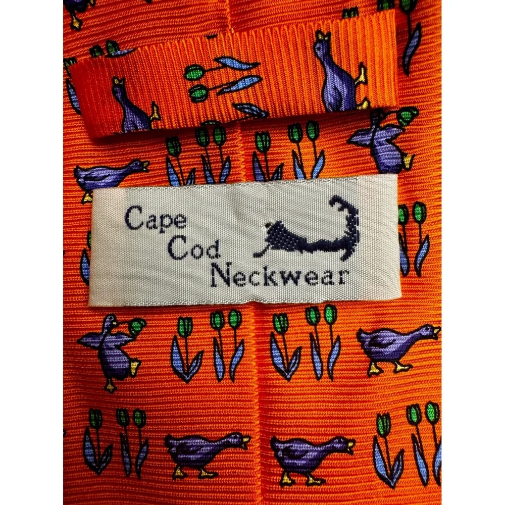 Cape Cod Neckwear Duck Novelty Tie Orange Silk Coastal Prep Nantucket - Picture 2 of 6